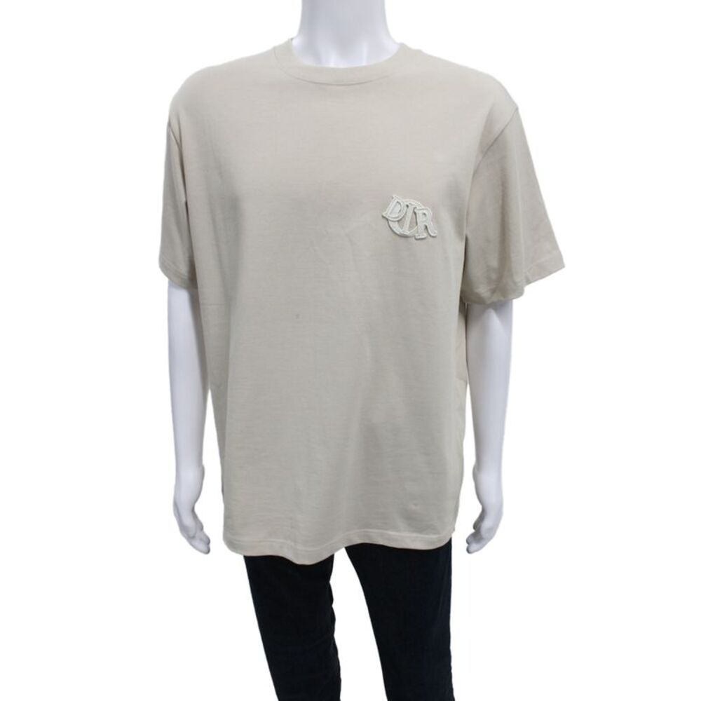 Dior Mens Basic Beige Cotton Crew Neck Short Sleeve T-Shirt Size M